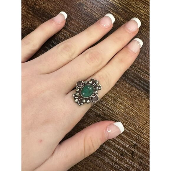 VTG Taxco Mexico Sterling Silver & Jade‎ Artisan Size 5.75 Ring! 30 - Picture 6 of 6